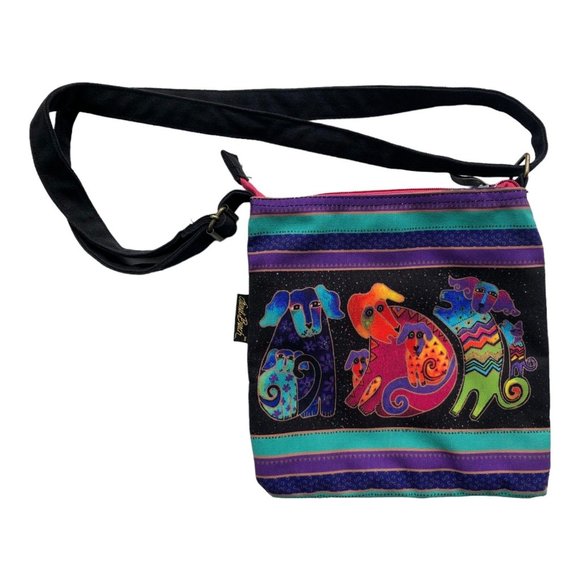 Laurel Burch Cloth Crossbody Bag Purse Dog & Doggies Colorful Design Zippered - Picture 3 of 16